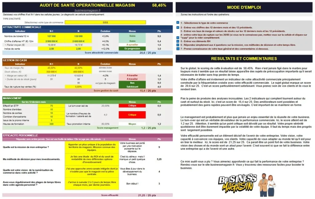 Capture d'écran Diagnostic de Santé Opérationnelle Magasin